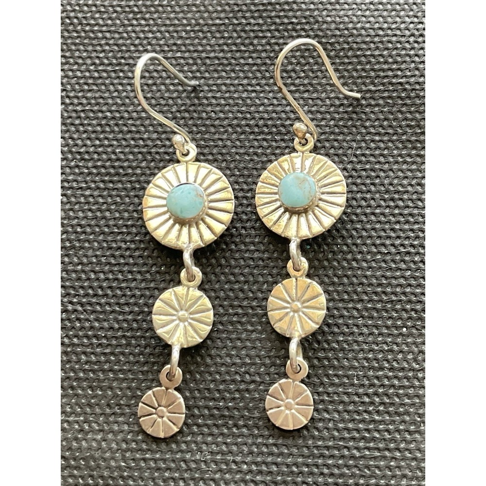 ATI Mexico 925 Sterling Silver Southwestern Style Dangle Earrings Turquoise